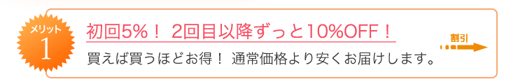 メリット1　初回5%！ 2回目以降ずっと10%OFF！